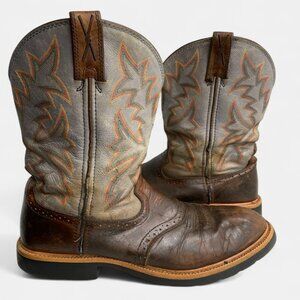 Twisted X Grey Brown Leather Western Cowboy Biker Work Boots Men's 10.5 D